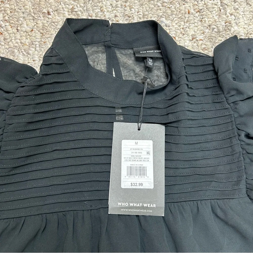 Who What Wear NWT Black Tiered Ruffle Dress Womens Medium Sleeveless Short Sheer - Picture 6 of 9